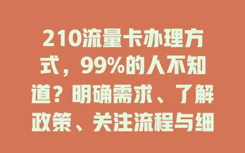 210流量卡办理方式，99%的人不知道？明确需求、了解政策、关注流程与细节是关键