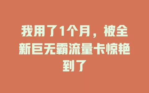 我用了1个月，被全新巨无霸流量卡惊艳到了