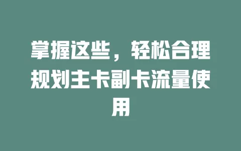 掌握这些，轻松合理规划主卡副卡流量使用