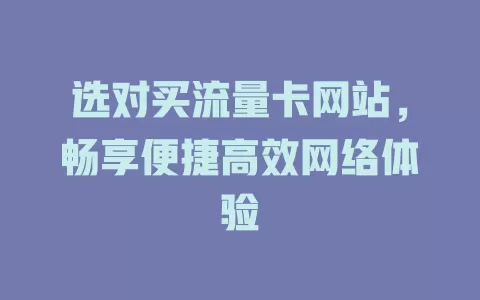 选对买流量卡网站，畅享便捷高效网络体验