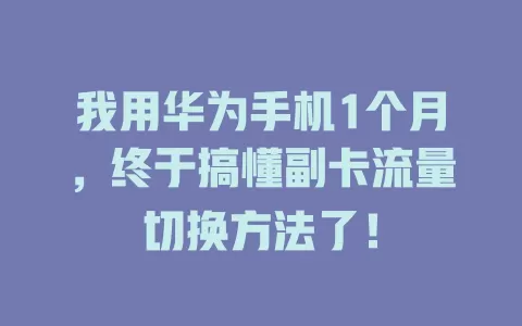 我用华为手机1个月，终于搞懂副卡流量切换方法了！