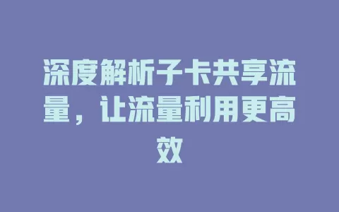 深度解析子卡共享流量，让流量利用更高效