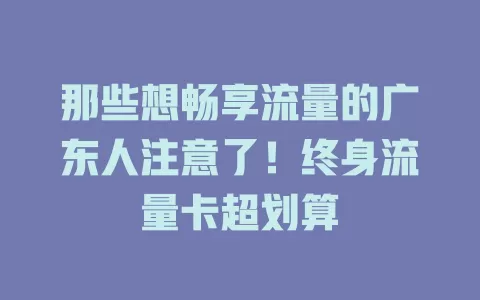 那些想畅享流量的广东人注意了！终身流量卡超划算