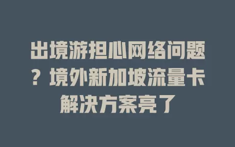 出境游担心网络问题？境外新加坡流量卡解决方案亮了
