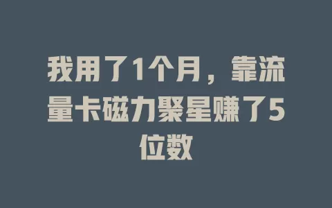我用了1个月，靠流量卡磁力聚星赚了5位数