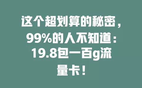 这个超划算的秘密，99%的人不知道：19.8包一百g流量卡！