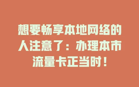 想要畅享本地网络的人注意了：办理本市流量卡正当时！
