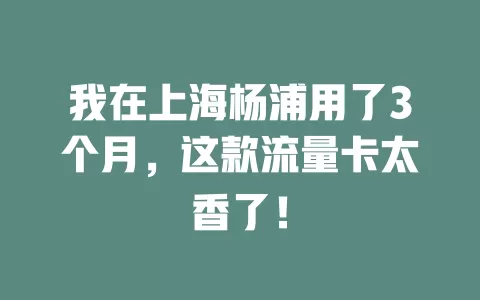 我在上海杨浦用了3个月，这款流量卡太香了！