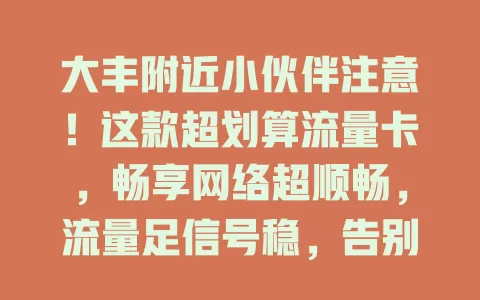 大丰附近小伙伴注意！这款超划算流量卡，畅享网络超顺畅，流量足信号稳，告别流量烦恼！