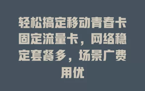 轻松搞定移动青春卡固定流量卡，网络稳定套餐多，场景广费用优