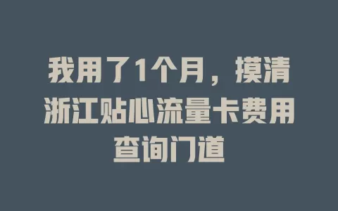 我用了1个月，摸清浙江贴心流量卡费用查询门道