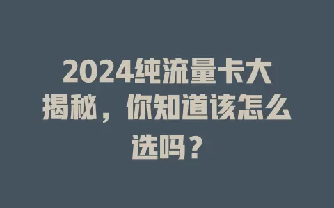 2024纯流量卡大揭秘，你知道该怎么选吗？