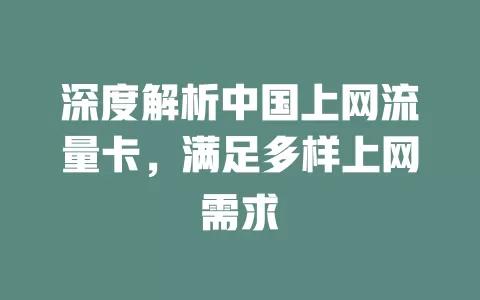 深度解析中国上网流量卡，满足多样上网需求