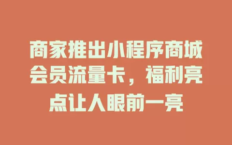 商家推出小程序商城会员流量卡，福利亮点让人眼前一亮