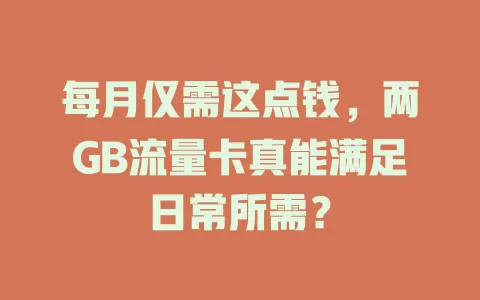 每月仅需这点钱，两GB流量卡真能满足日常所需？