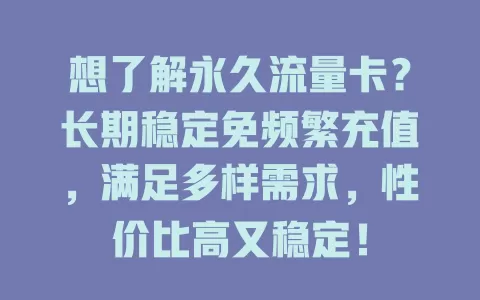 想了解永久流量卡？长期稳定免频繁充值，满足多样需求，性价比高又稳定！