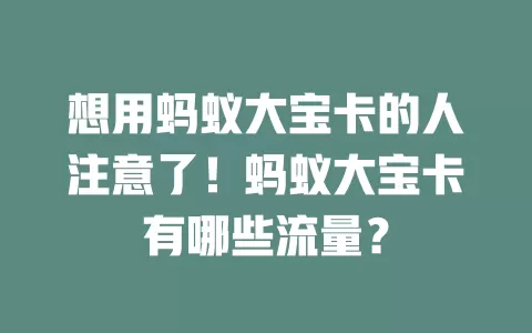 想用蚂蚁大宝卡的人注意了！蚂蚁大宝卡有哪些流量？