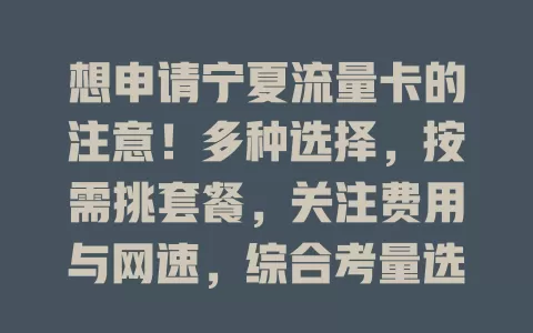 想申请宁夏流量卡的注意！多种选择，按需挑套餐，关注费用与网速，综合考量选满意卡