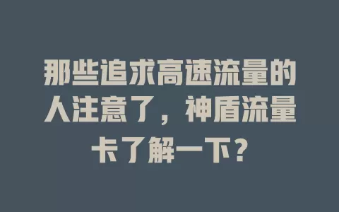 那些追求高速流量的人注意了，神盾流量卡了解一下？