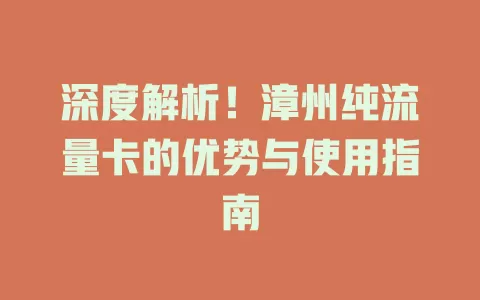 深度解析！漳州纯流量卡的优势与使用指南