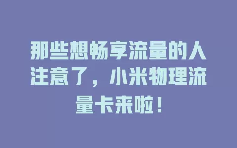 那些想畅享流量的人注意了，小米物理流量卡来啦！