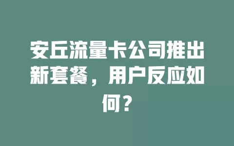 安丘流量卡公司推出新套餐，用户反应如何？