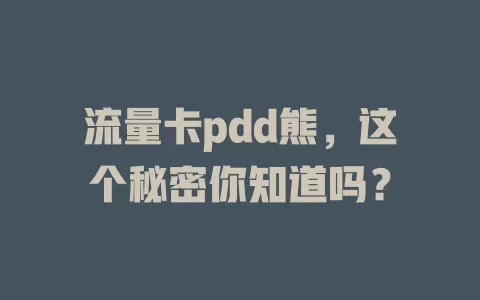 流量卡pdd熊，这个秘密你知道吗？