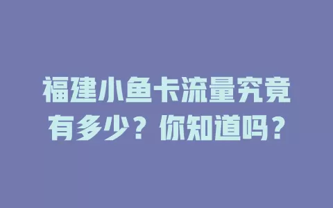 福建小鱼卡流量究竟有多少？你知道吗？