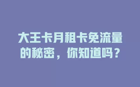 大王卡月租卡免流量的秘密，你知道吗？