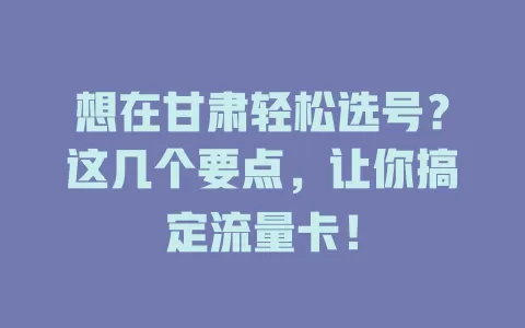 想在甘肃轻松选号？这几个要点，让你搞定流量卡！