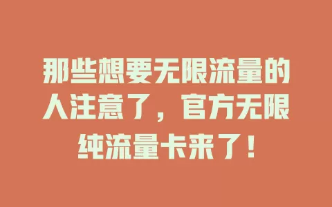 那些想要无限流量的人注意了，官方无限纯流量卡来了！
