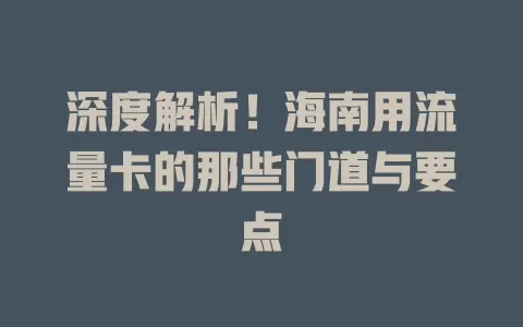 深度解析！海南用流量卡的那些门道与要点