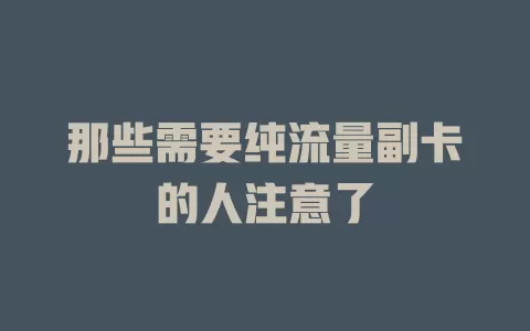 那些需要纯流量副卡的人注意了