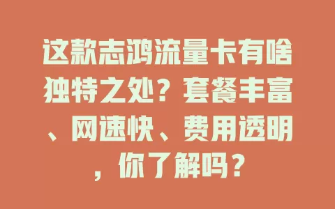 这款志鸿流量卡有啥独特之处？套餐丰富、网速快、费用透明，你了解吗？