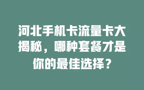 河北手机卡流量卡大揭秘，哪种套餐才是你的最佳选择？