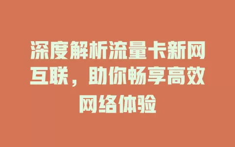 深度解析流量卡新网互联，助你畅享高效网络体验