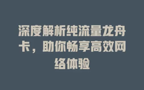 深度解析纯流量龙舟卡，助你畅享高效网络体验