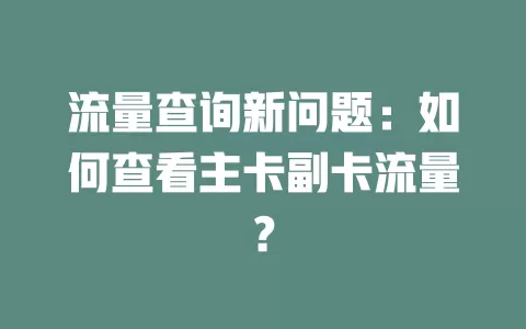 流量查询新问题：如何查看主卡副卡流量？