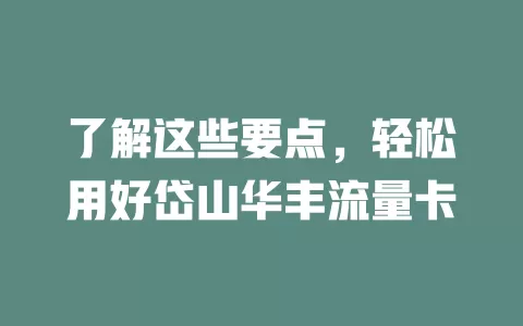 了解这些要点，轻松用好岱山华丰流量卡