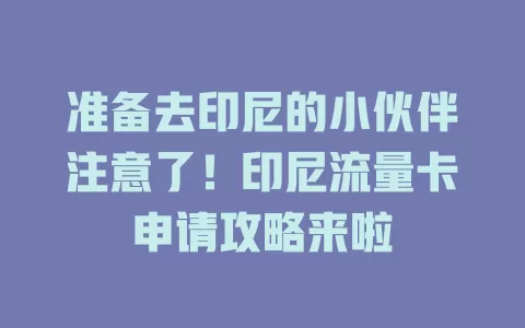 准备去印尼的小伙伴注意了！印尼流量卡申请攻略来啦