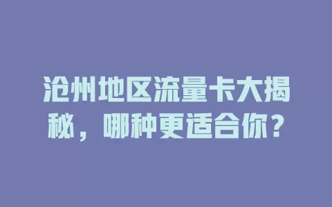 沧州地区流量卡大揭秘，哪种更适合你？