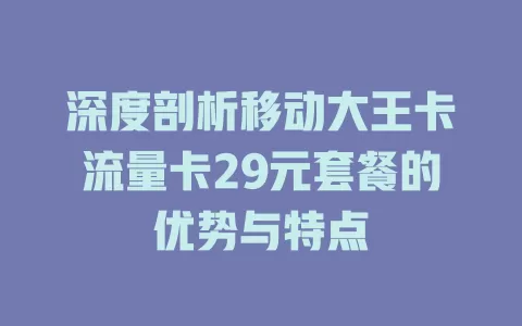 深度剖析移动大王卡流量卡29元套餐的优势与特点