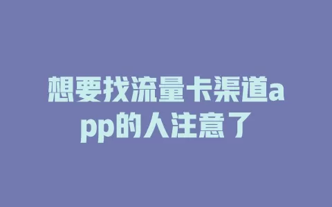 想要找流量卡渠道app的人注意了