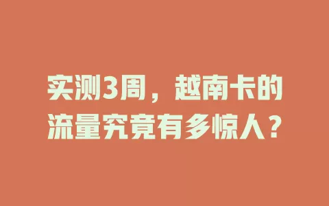 实测3周，越南卡的流量究竟有多惊人？