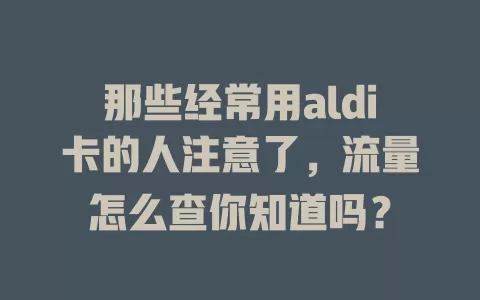那些经常用aldi卡的人注意了，流量怎么查你知道吗？