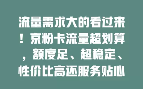 流量需求大的看过来！京粉卡流量超划算，额度足、超稳定、性价比高还服务贴心