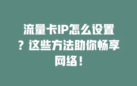 流量卡IP怎么设置？这些方法助你畅享网络！