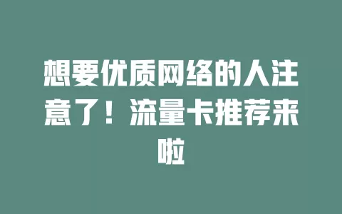 想要优质网络的人注意了！流量卡推荐来啦
