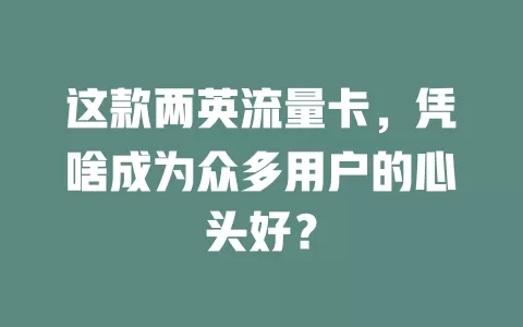 这款两英流量卡，凭啥成为众多用户的心头好？