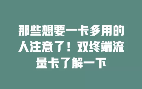 那些想要一卡多用的人注意了！双终端流量卡了解一下